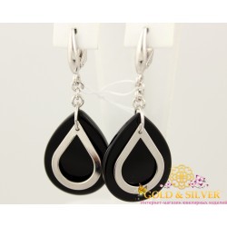 Серебряные серьги с черным агатом, из серебра 925 пробы. 4720576с